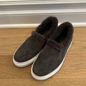 M. Gemi Made in Italy The Cerchio Shearling Black Suede Slip On Flats 41 US 10